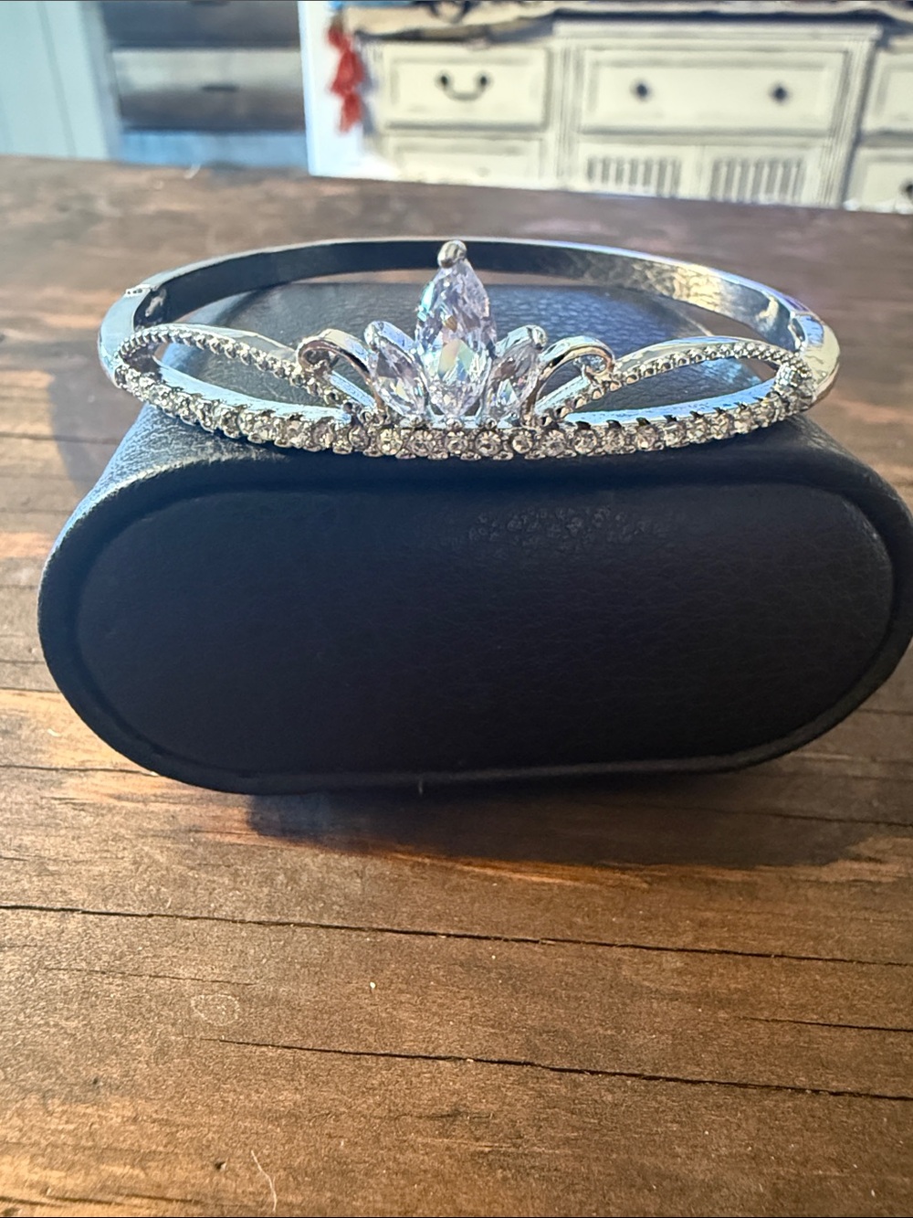 Silver Stainless Steel Crystal Tiara Bangle Bracelet - Women's Jewelry